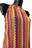 Zomerse mouwloze oranje-purperen mixed plisse jurk met print_