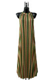 Zomerse mouwloze groen-taupe mixed plisse jurk met print_