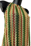 Zomerse mouwloze groen-taupe mixed plisse jurk met print_