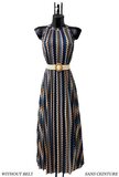 Zomerse mouwloze blauw-beige mixed plisse jurk met print_