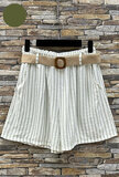 Trendy ecru witte short met kaki groene lijnen_