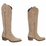 Hoge kaki bruine suede western-biker laars Cheryl_