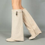 Hoge beige suede laars met omslag Calista_