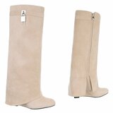 Hoge beige suede laars met omslag Calista_