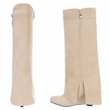 Hoge beige suede laars met omslag Calista_