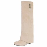 Hoge beige suede laars met omslag Calista_
