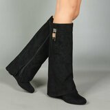 Hoge zwarte suede laars met omslag Calista_