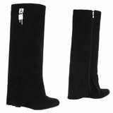 Hoge zwarte suede laars met omslag Calista_