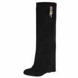 Hoge zwarte suede laars met omslag Calista_