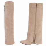 Hoge kaki bruine suede laars met omslag Calista_