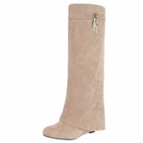 Hoge kaki bruine suede laars met omslag Calista_