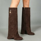 Hoge bruine suede laars met omslag Calista_