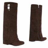 Hoge bruine suede laars met omslag Calista_