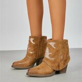 Camel suede enkellaarsje met omslag Alondra_