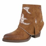 Camel suede enkellaarsje met omslag Alondra_