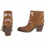 Camel suede enkellaarsje met omslag Alondra_