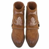 Camel suede enkellaarsje met omslag Alondra_