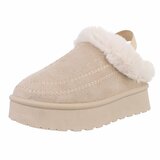 Beige suede lage winter mule Linda_