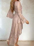 Lange asymetrische kanten taupe jurk_