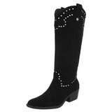Hoge zwarte suede western-biker laars Charis_