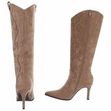 Hoge licht bruine suede western-biker laars Carissa_