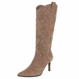 Hoge licht bruine suede western-biker laars Carissa_