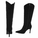 Hoge zwarte suede western-biker laars Carissa_