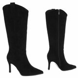 Hoge zwarte suede western-biker laars Carissa_
