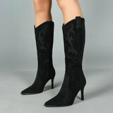 Hoge zwarte suede western-biker laars Carissa_
