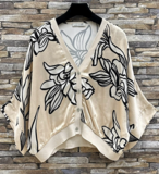 Beige gilet in satin met bloemenprint_