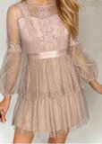 Nude transparante kanten midi jurk bohemian elegance_