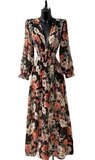 Sierlijke zwarte maxi jurk met gekleurde bloemen_