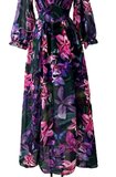 Sierlijke purper-zwarte-fuchsia mixed maxi jurk met bloemenprint_