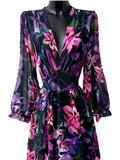 Sierlijke purper-zwarte-fuchsia mixed maxi jurk met bloemenprint_