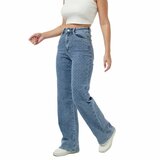  Blauwe wide leg jeans broek voor dames met print_