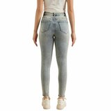  Blauwe slim fit jeans broek voor dames in used look_