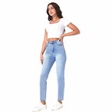  Licht blauwe slim fit jeans broek voor dames in used look_
