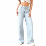  Licht blauwe wide leg jeans broek voor dames in used look_