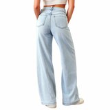  Licht blauwe wide leg jeans broek voor dames in used look_
