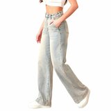  Washed blauwe wide leg jeans broek voor dames in used look_