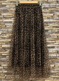 Lange zwarte rok in ultralicht tulle met leopardprint_