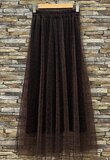 Lange bruine rok in ultralicht tulle met leopardprint_