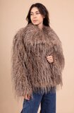 Korte bruine two tone faux fur jas _