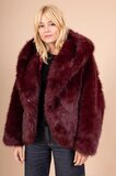 Trendy korte bordeaux jas in imitatiebont_