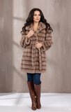 Trendy two tone taupe midi jas in imitatiebont_