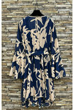Prachtige korte blauw beige wikkeljurk met print _
