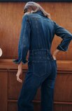 Modieuze donker blauwe jeans jumpsuit_