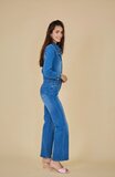 Modieuze blauwe jeans jumpsuit_