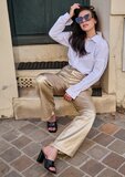 Gouden glitter coated wide leg pants_