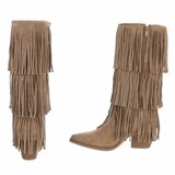 Cowgirl-biker kaki bruine half hoge daimen laars Cacharella_